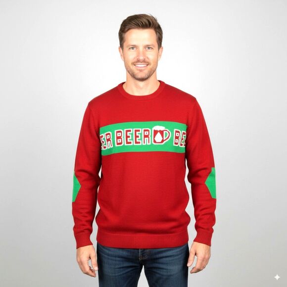 Volcom Sweater Mens L Red Crew Neck Ugly Christmas Top Beer Preppy Office Party - Picture 1 of 15